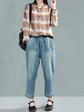 Vintage Plaid Colored Buttons Blouse